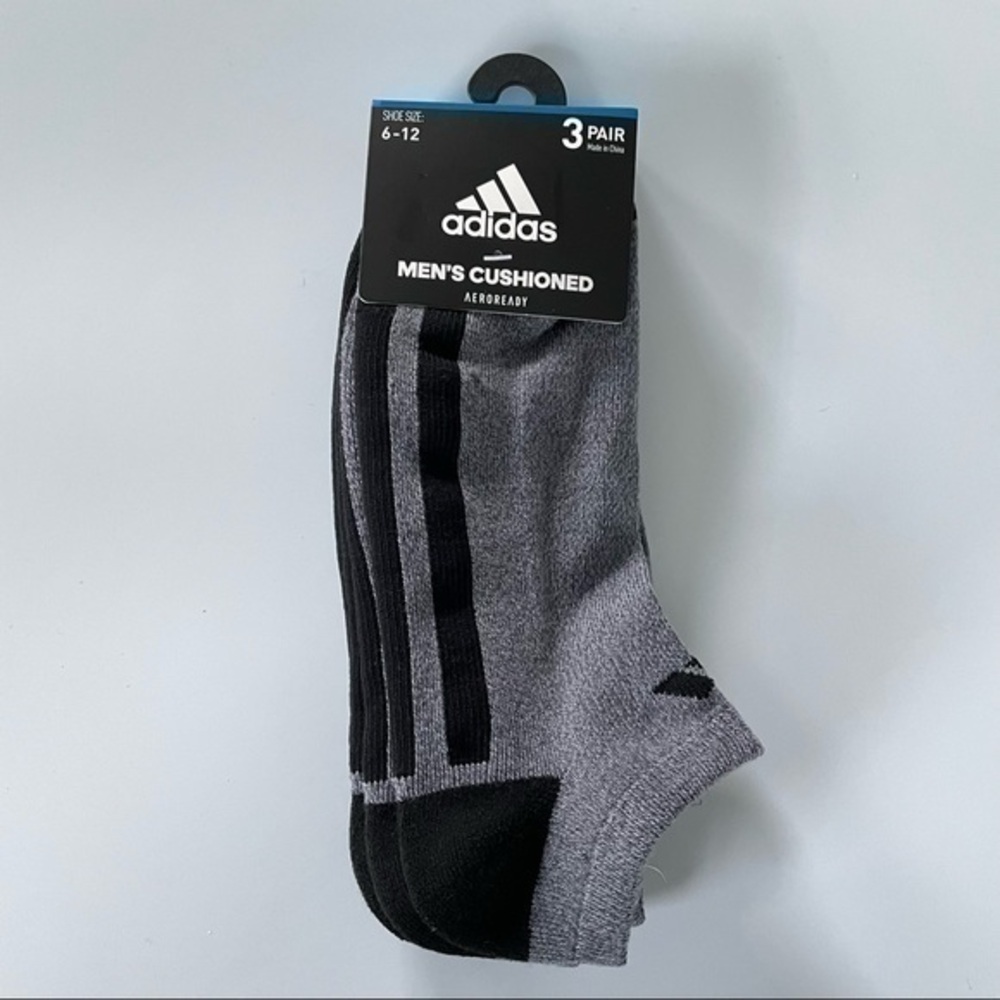 Adidas men’s no show cushioned socks 3 pack size 6-12 gray black